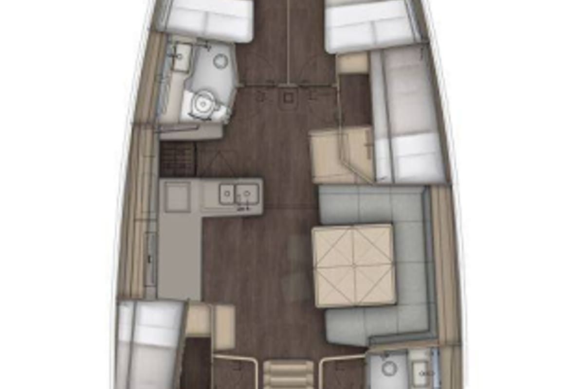 Floor plan of Violante, a Dufour 54 sailboat at Puntone di Scarlino, Italy