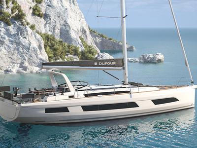 Exterior view of Violante, a Dufour 54 sailboat at Puntone di Scarlino, Italy