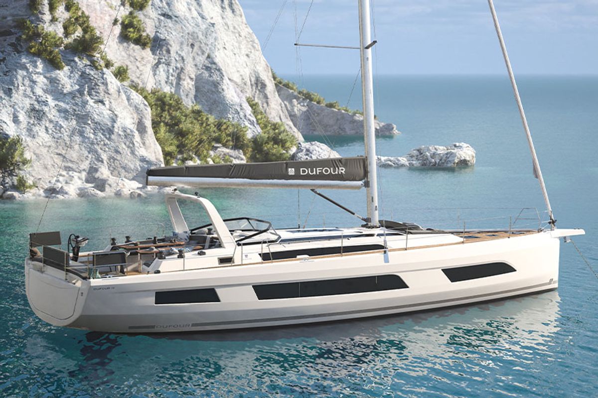 Exterior view of Violante, a Dufour 54 sailboat at Puntone di Scarlino, Italy