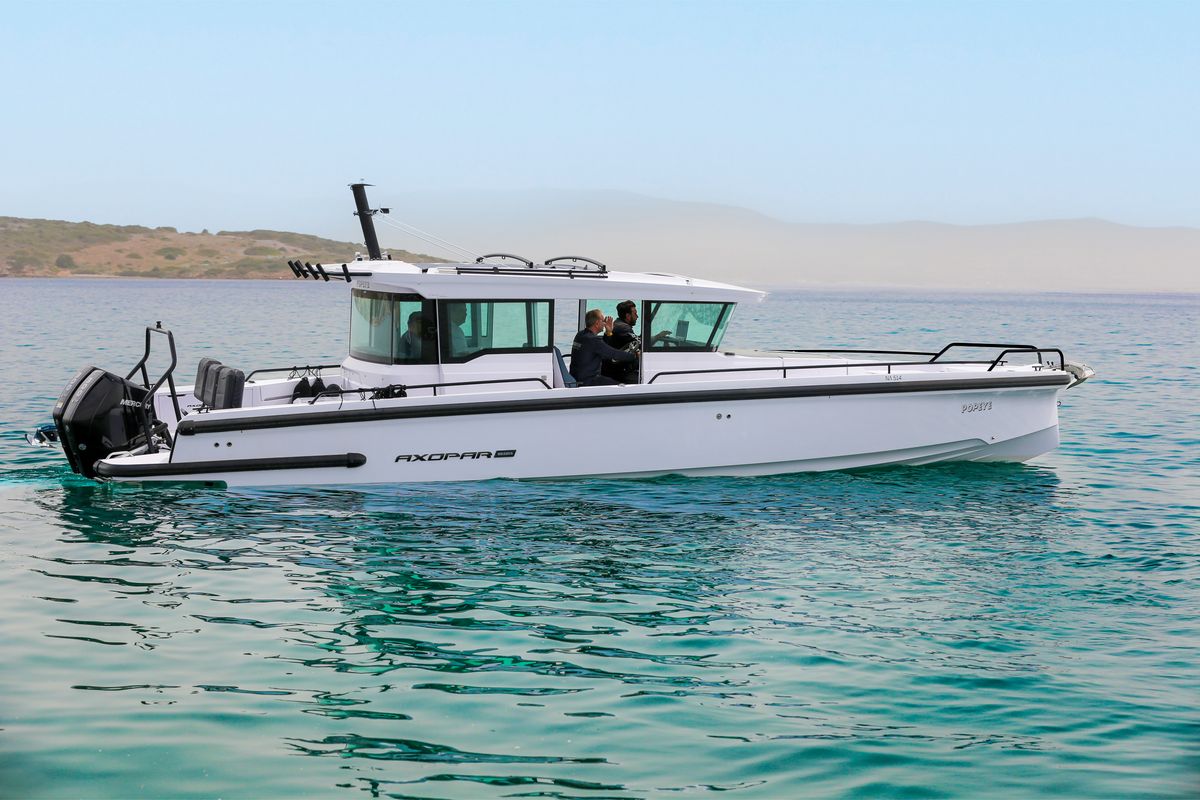 Exterior view of POPEYE, a Axopar 37 XC Cross Cabin motorboat at Anavissos Municipal Unit, Greece