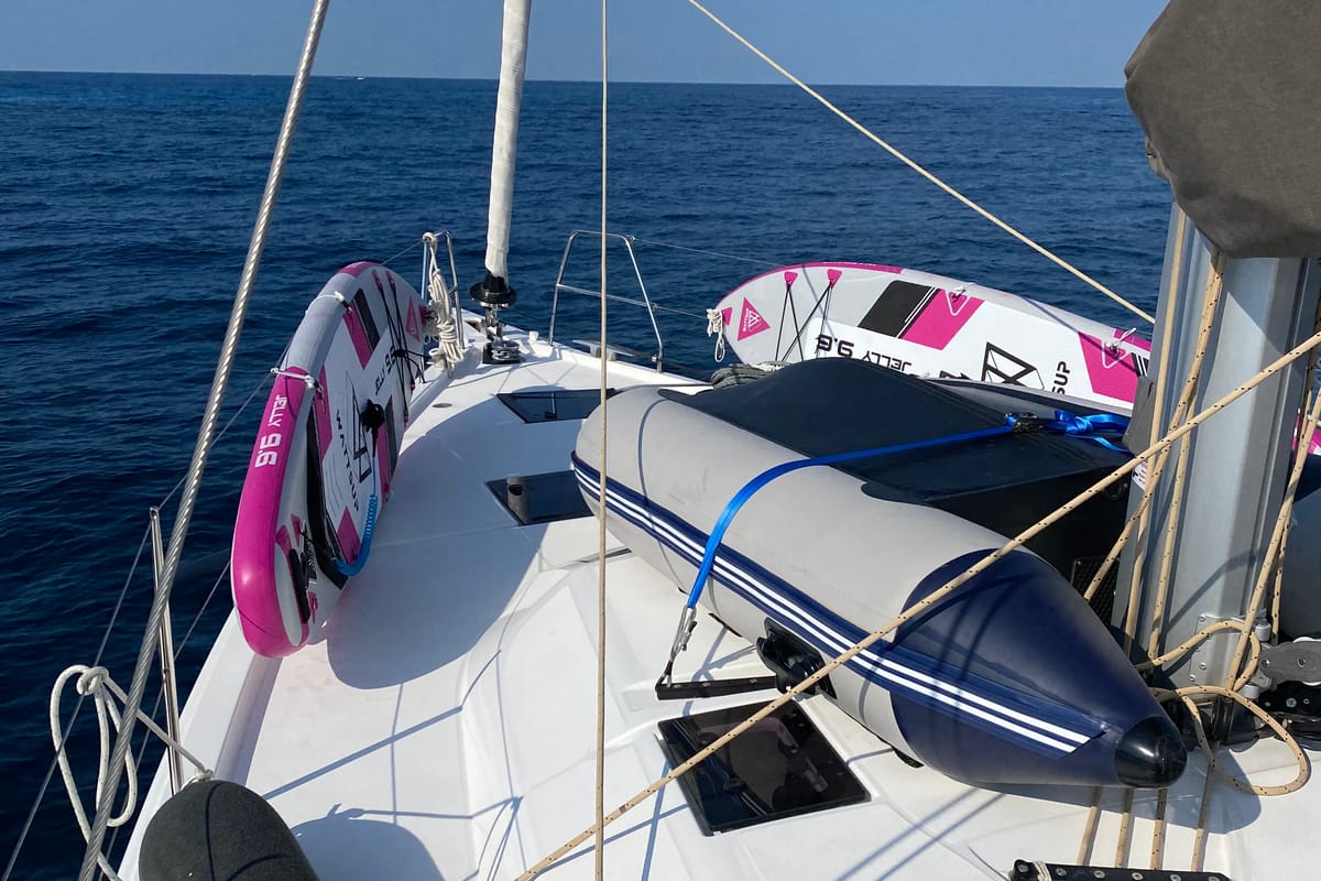 Deck of Sama 1, a Dufour 470 sailboat at Palermo, Italy
