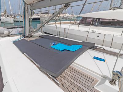 Deck of Tria S, a Hanse Yachts Hanse 430 sailboat at Kos, Greece