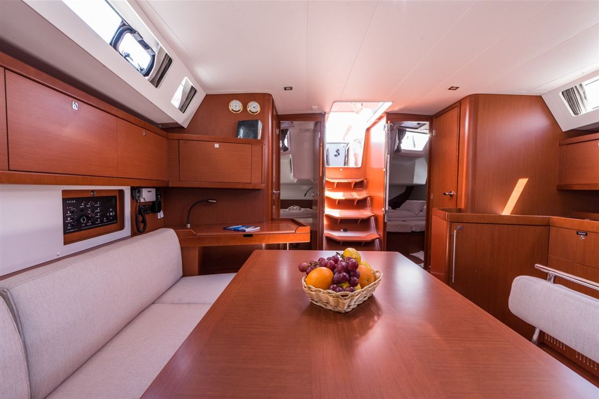Salon of Mobula One, a Beneteau Oceanis 45 sailboat at Split, Croatia