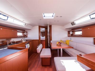 Salon of Mobula One, a Beneteau Oceanis 45 sailboat at Split, Croatia