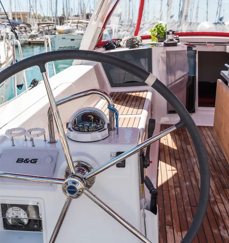 Cockpit of Mobula One, a Beneteau Oceanis 45 sailboat at Split, Croatia
