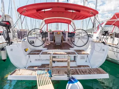 Cockpit of Mobula One, a Beneteau Oceanis 45 sailboat at Split, Croatia