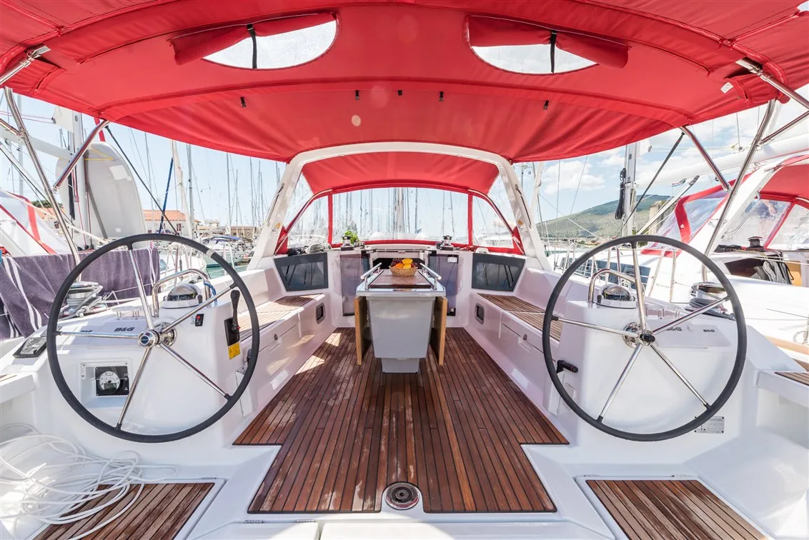 Cockpit of Mobula One, a Beneteau Oceanis 45 sailboat at Split, Croatia