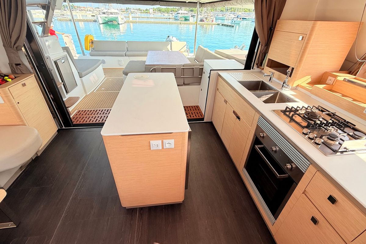 Galley of Lucky Fox, a Fountaine Pajot Aura 51 catamaran at Općina Sukošan, Croatia