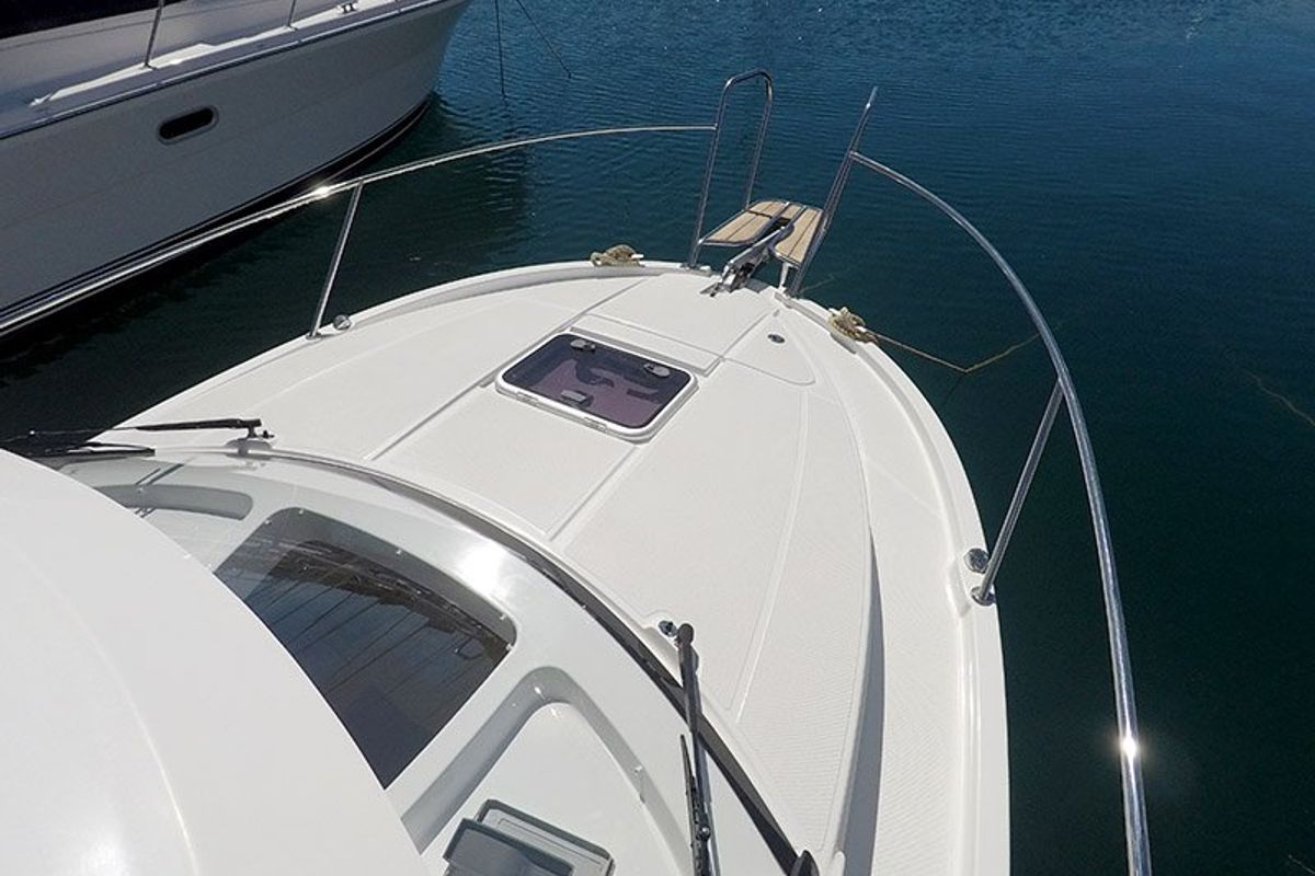 Deck of Lovre, a Beneteau Antares 8 OB motorboat at Grad Šibenik, Croatia