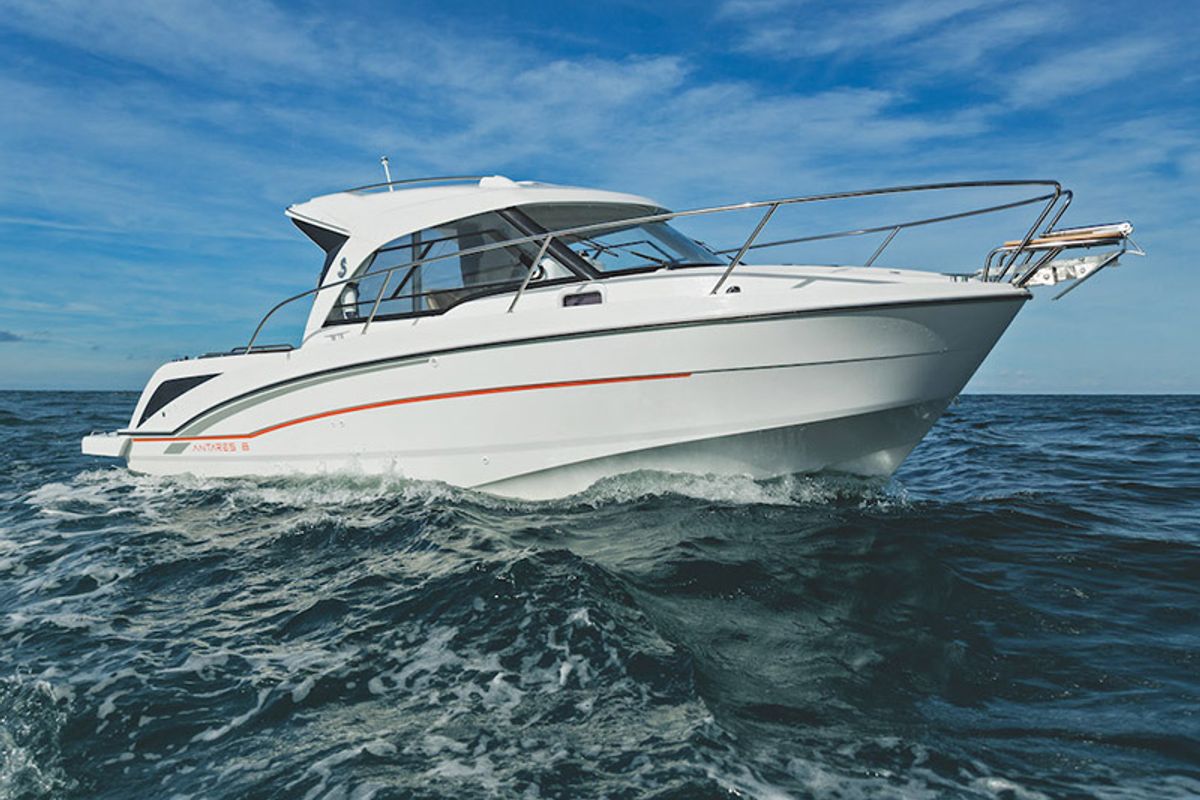 Exterior view of Lovre, a Beneteau Antares 8 OB motorboat at Grad Šibenik, Croatia