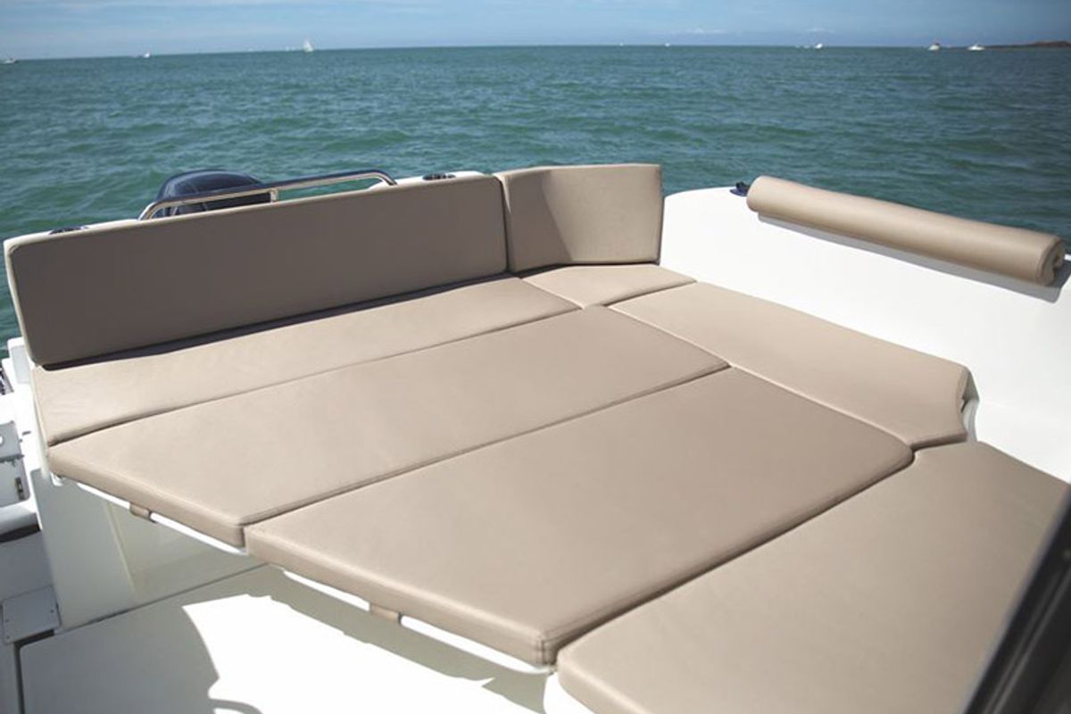Deck of Lovre, a Beneteau Antares 8 OB motorboat at Grad Šibenik, Croatia