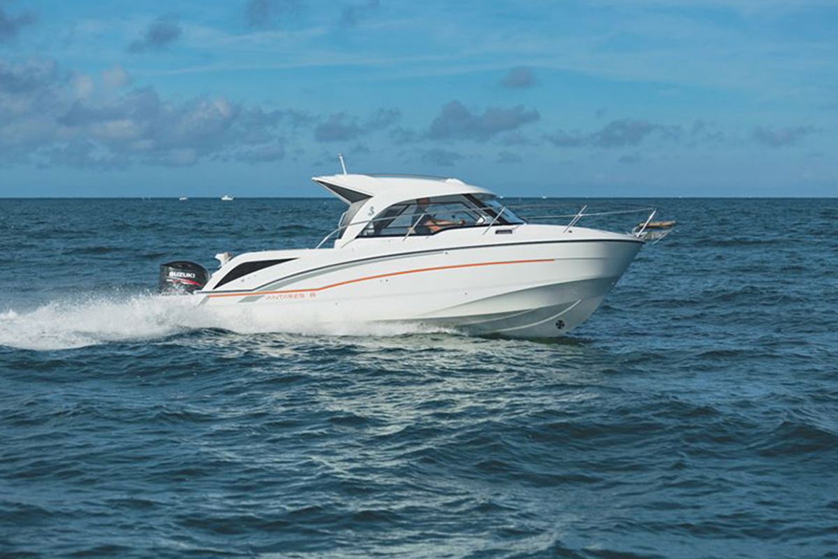 Exterior view of Lovre, a Beneteau Antares 8 OB motorboat at Grad Šibenik, Croatia