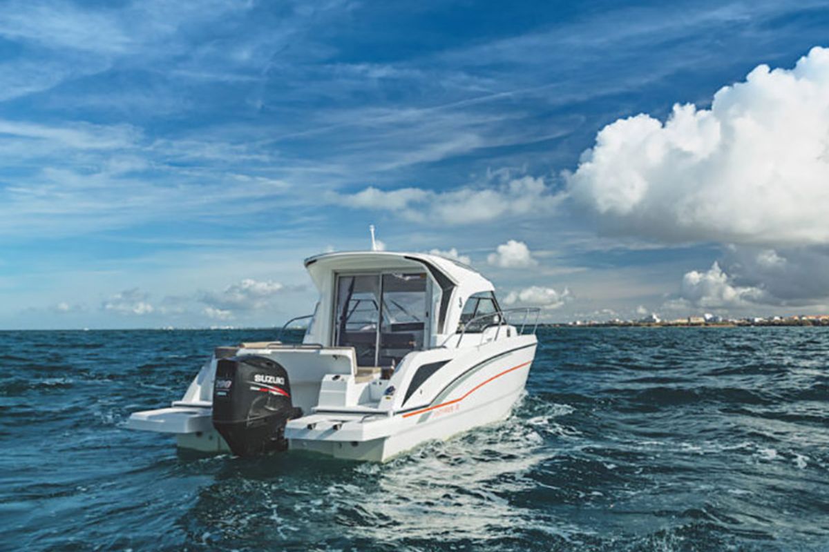 Exterior view of Lovre, a Beneteau Antares 8 OB motorboat at Grad Šibenik, Croatia