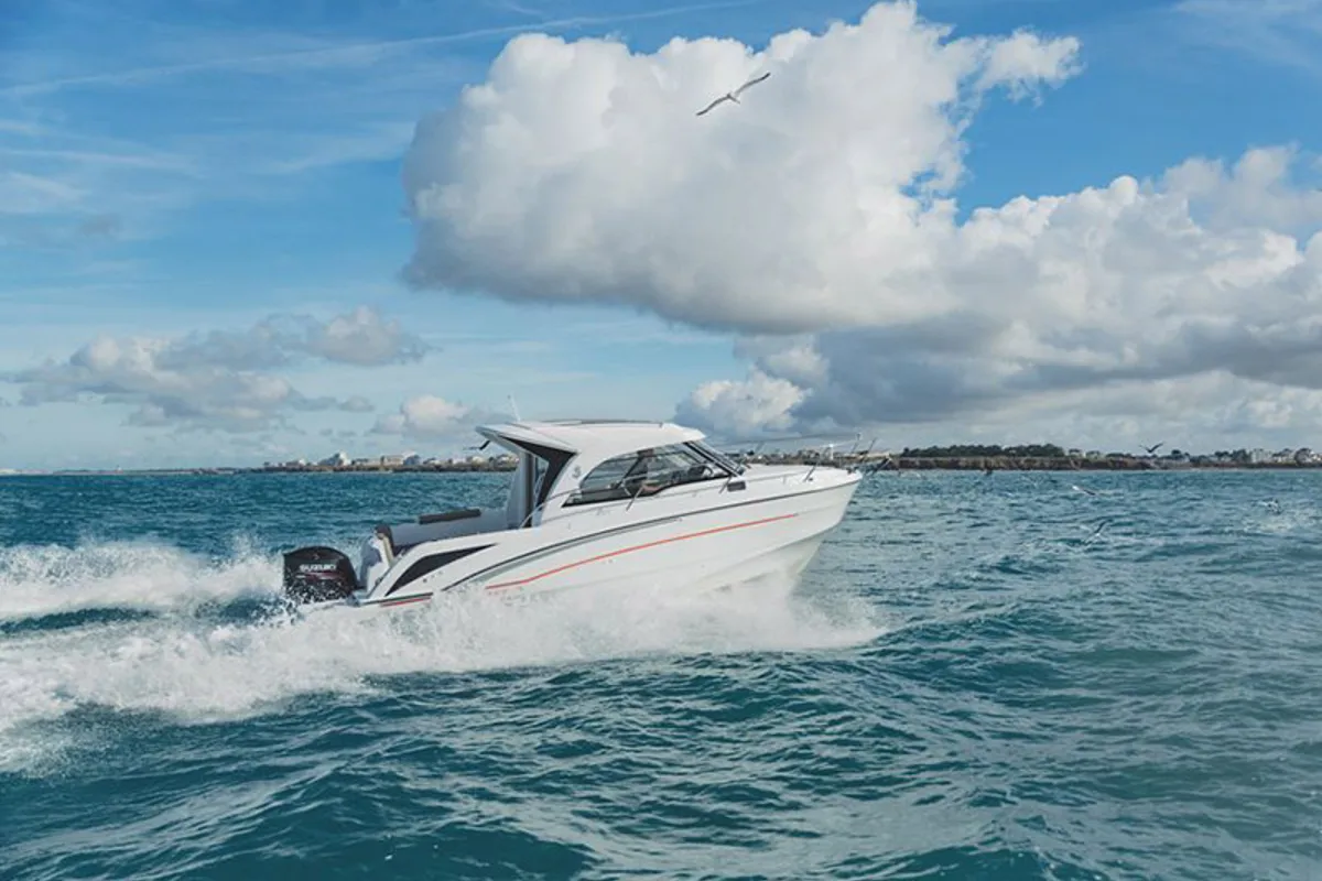Exterior view of Lovre, a Beneteau Antares 8 OB motorboat at Grad Šibenik, Croatia