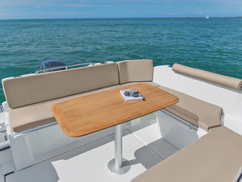 Deck of Lovre, a Beneteau Antares 8 OB motorboat at Grad Šibenik, Croatia