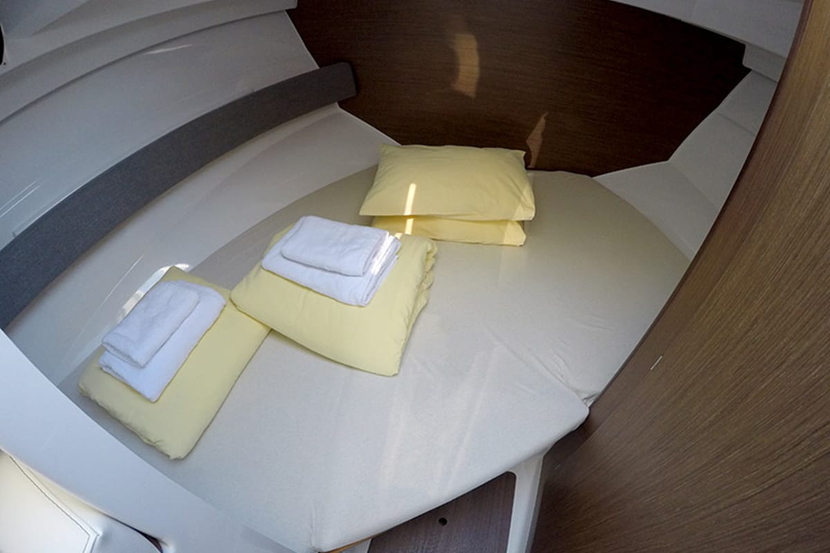 Cabin on Lovre, a Beneteau Antares 8 OB motorboat at Grad Šibenik, Croatia