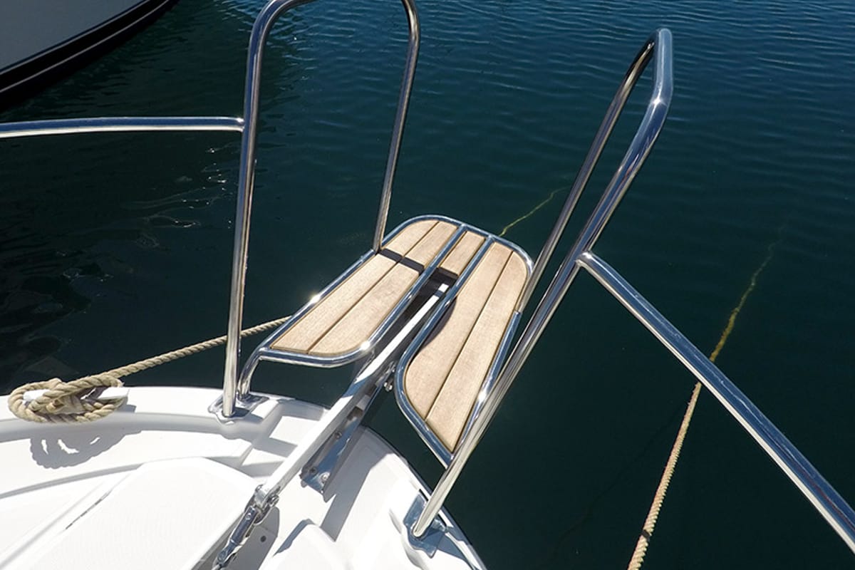 Deck of Lovre, a Beneteau Antares 8 OB motorboat at Grad Šibenik, Croatia