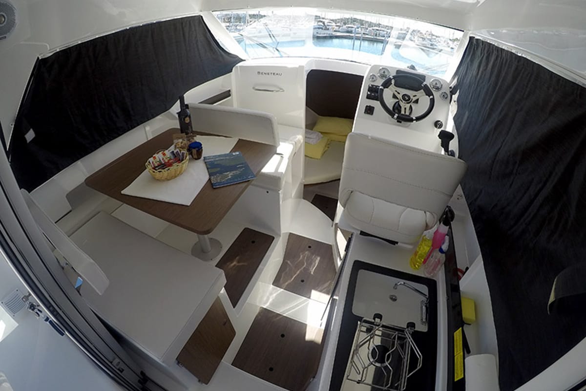 Salon of Lovre, a Beneteau Antares 8 OB motorboat at Grad Šibenik, Croatia