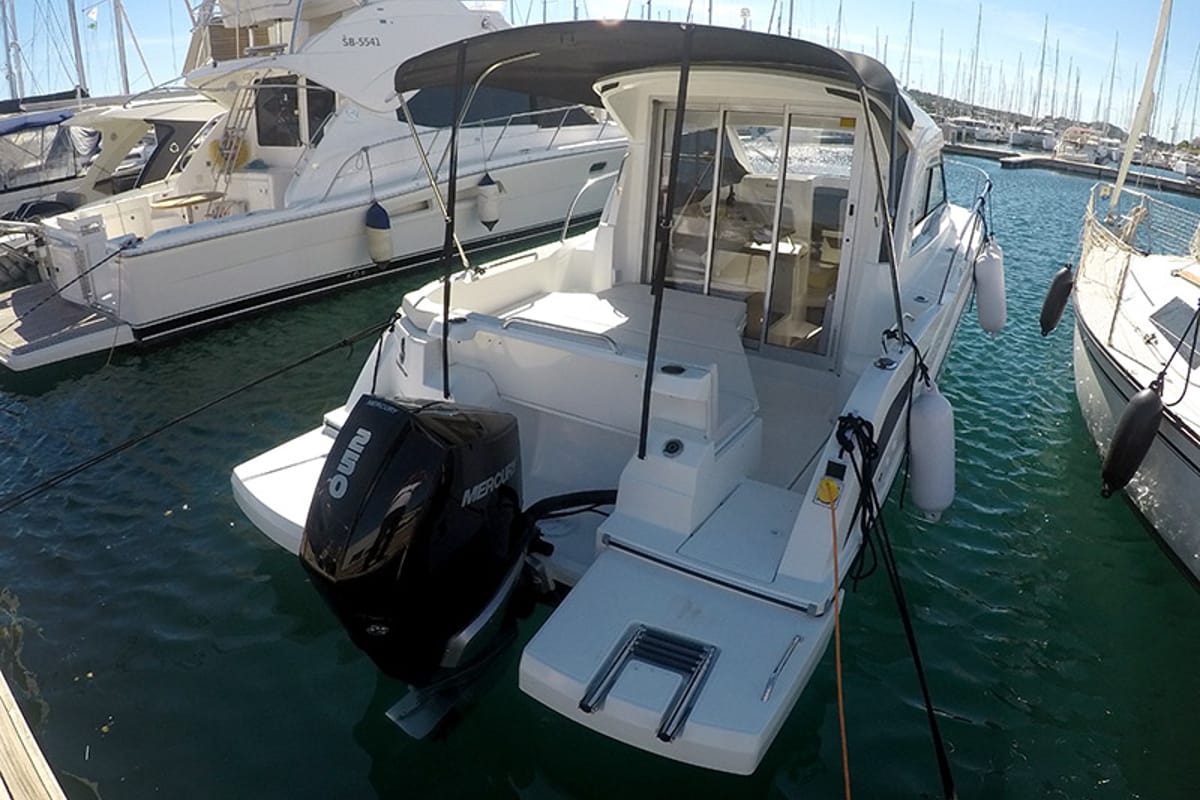 Exterior view of Lovre, a Beneteau Antares 8 OB motorboat at Grad Šibenik, Croatia
