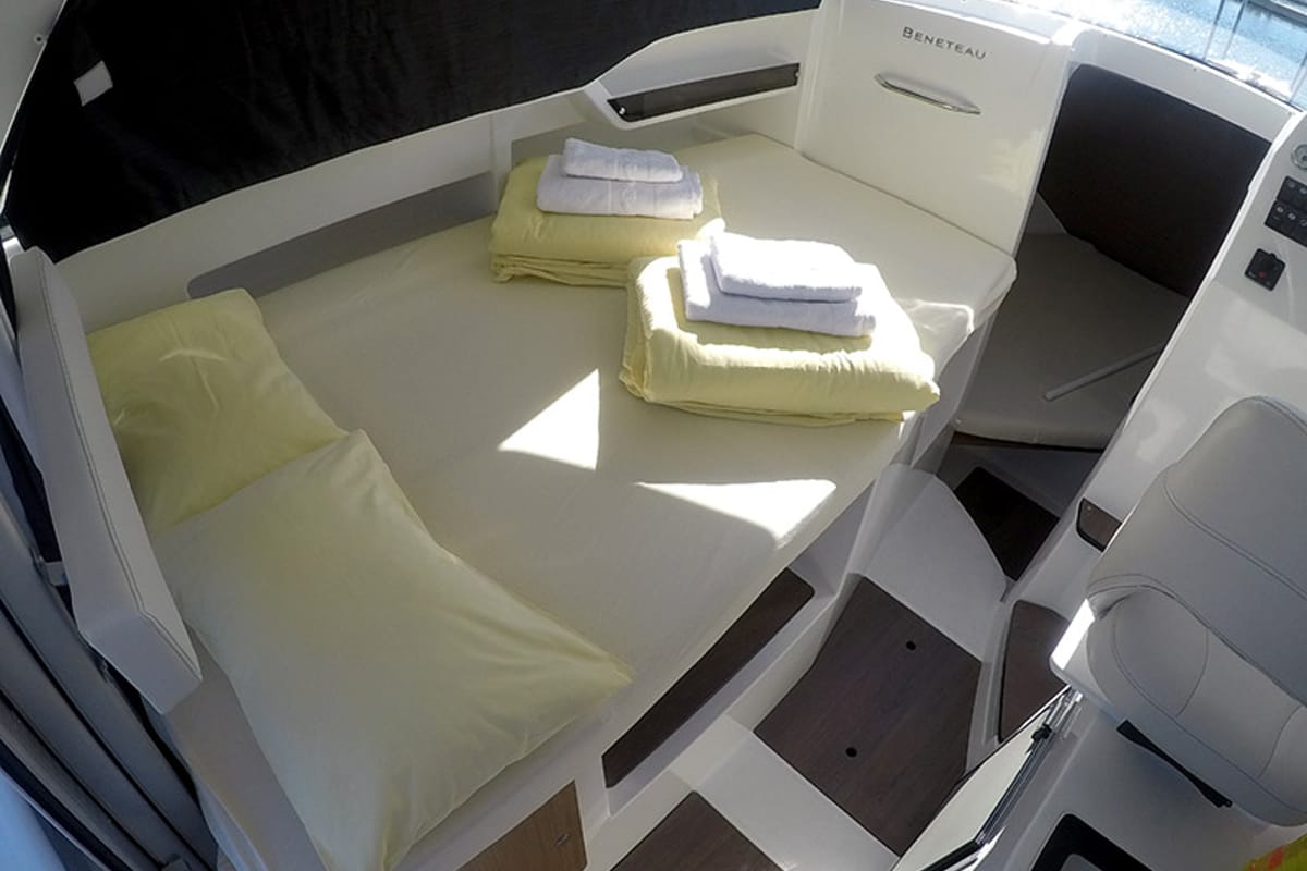 Salon of Lovre, a Beneteau Antares 8 OB motorboat at Grad Šibenik, Croatia