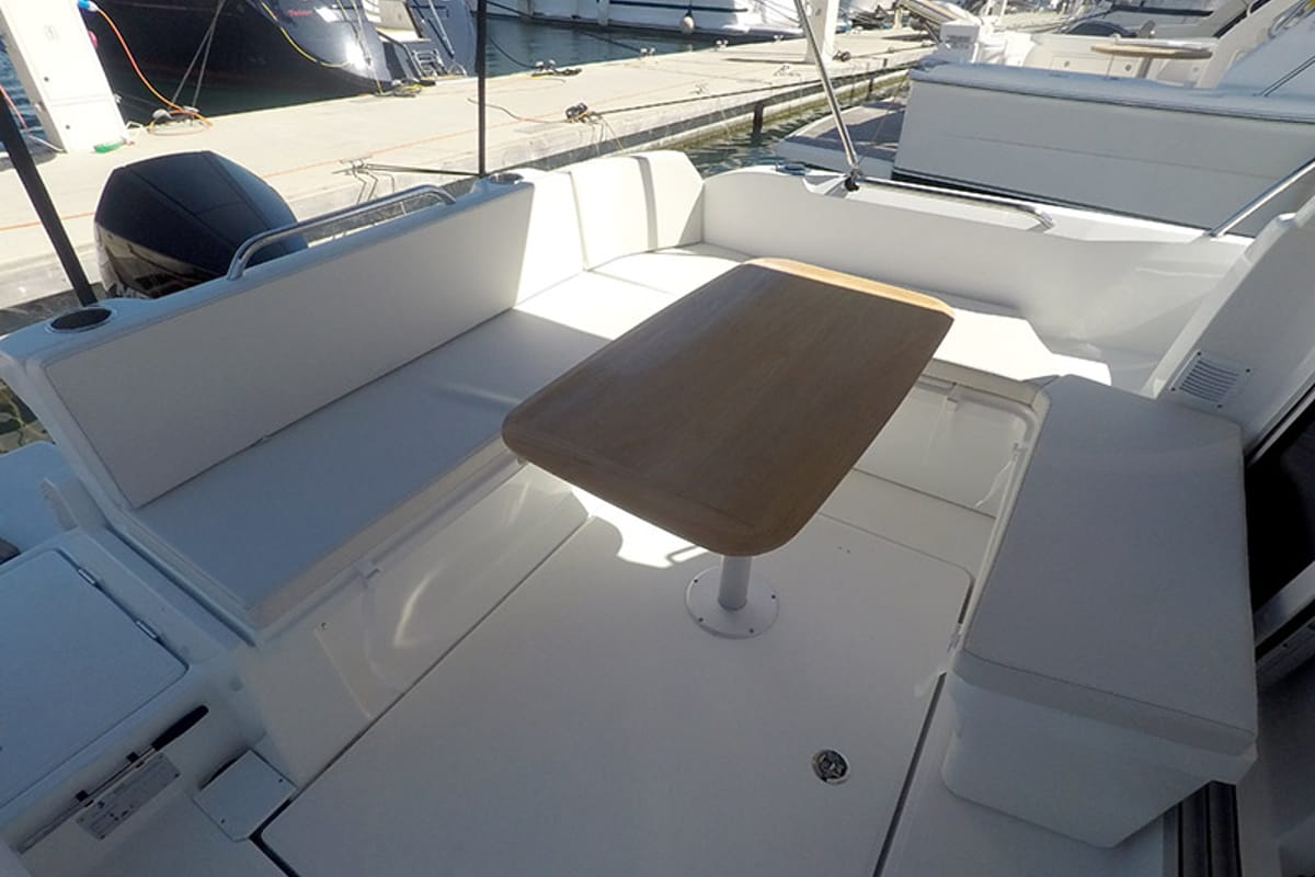 Deck of Lovre, a Beneteau Antares 8 OB motorboat at Grad Šibenik, Croatia