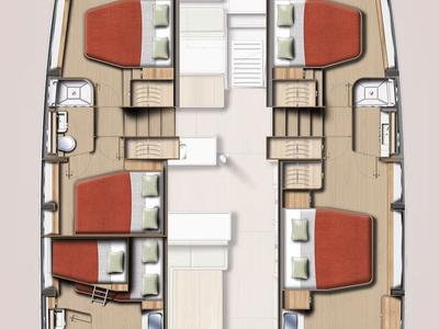Floor plan of Anax, a Bali 5.2 catamaran at Municipal Unit of Ellomenos, Greece