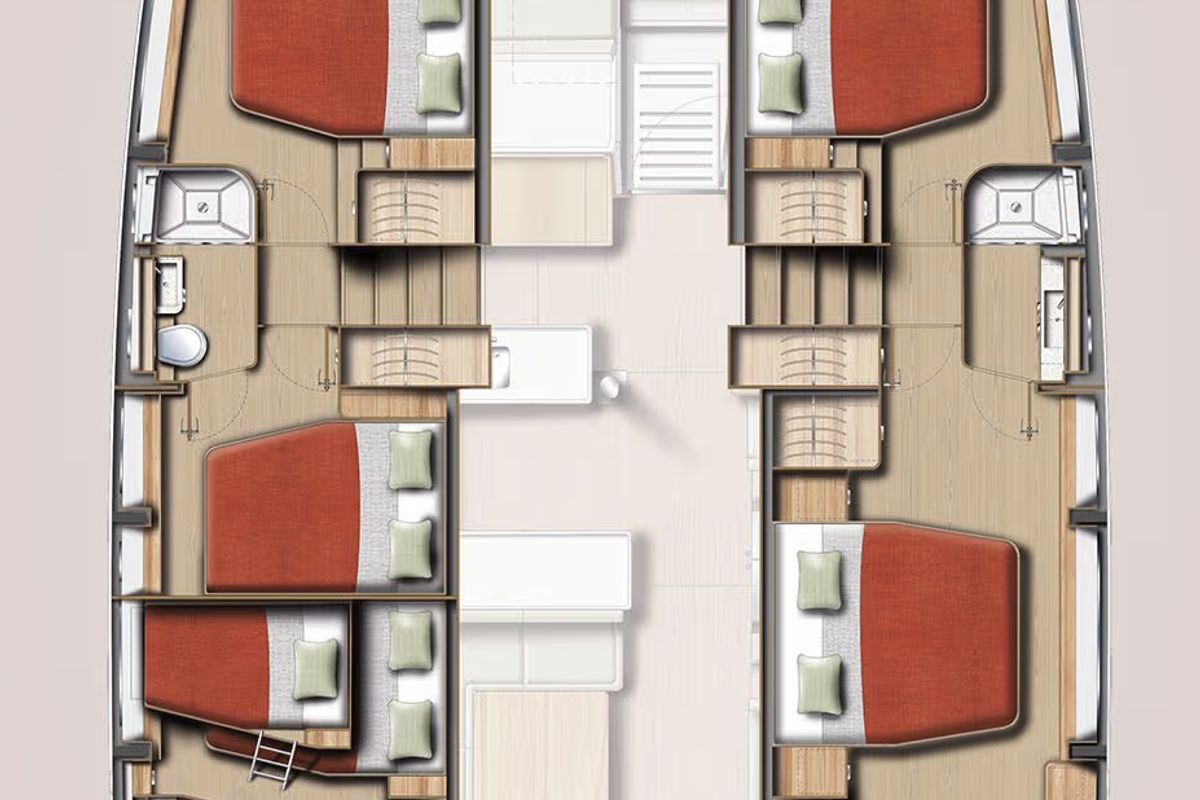 Floor plan of Anax, a Bali 5.2 catamaran at Municipal Unit of Ellomenos, Greece