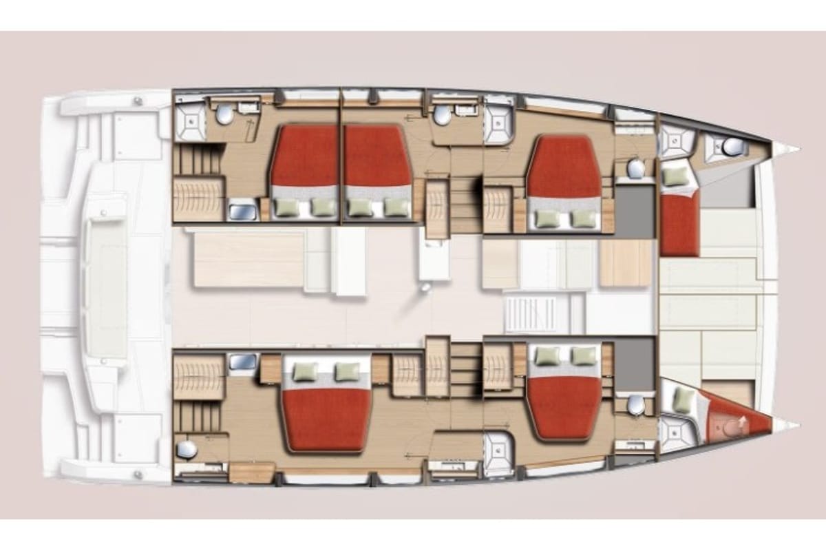 Floor plan of Anax, a Bali 5.2 catamaran at Municipal Unit of Ellomenos, Greece