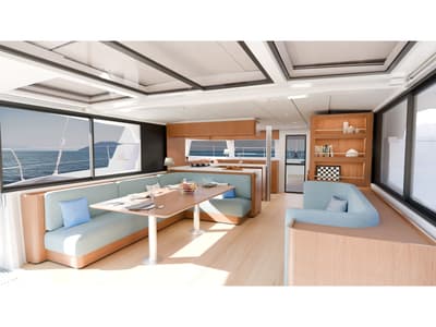 Salon of Anax, a Bali 5.2 catamaran at Municipal Unit of Ellomenos, Greece