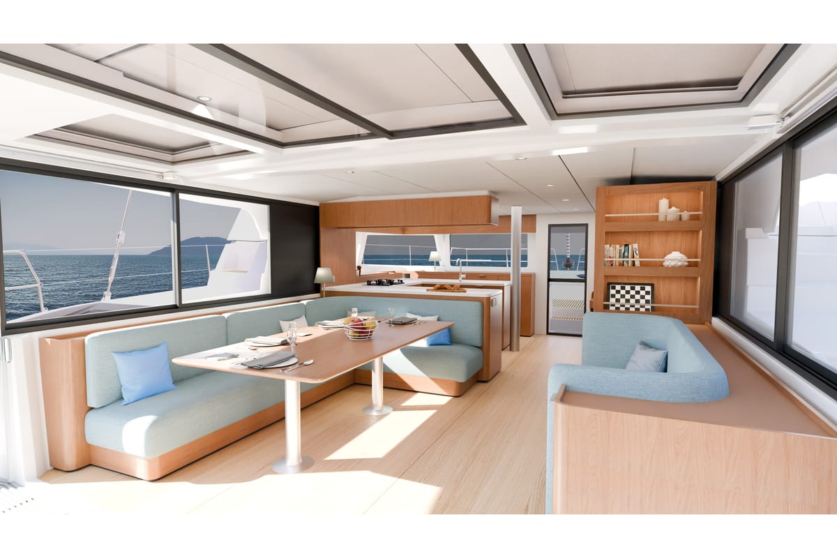 Salon of Anax, a Bali 5.2 catamaran at Municipal Unit of Ellomenos, Greece