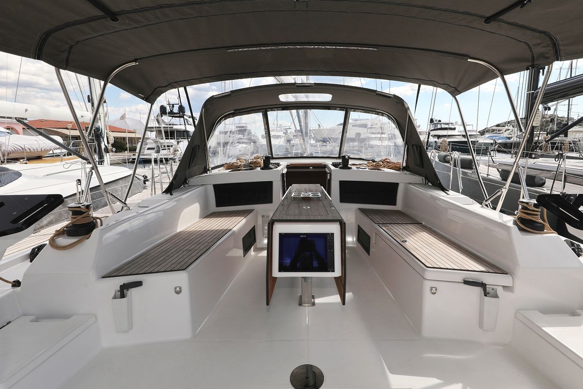 Deck of Energy, a Dufour 470 sailboat at Grad Vodice, Croatia
