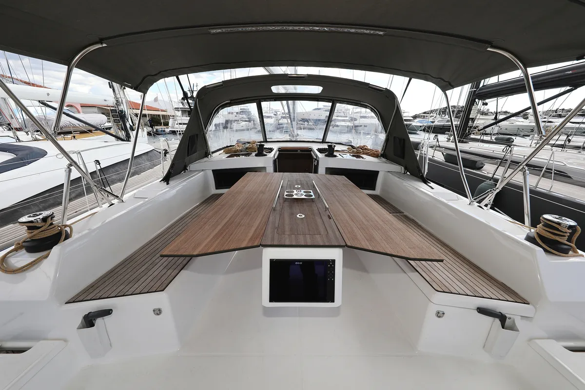 Deck of Energy, a Dufour 470 sailboat at Grad Vodice, Croatia