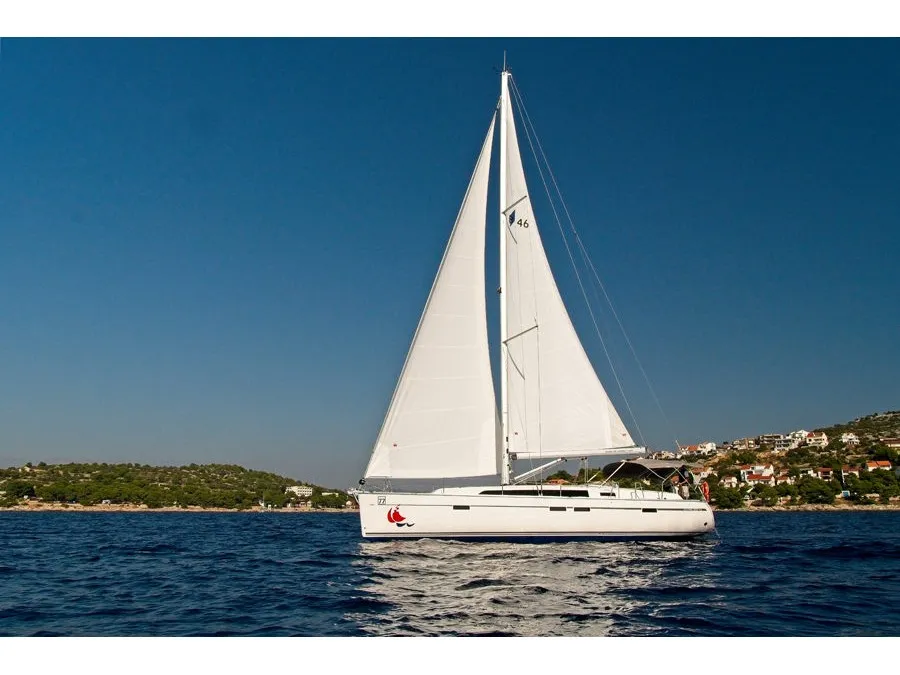 Exterior view of MH 82, a Bavaria Cruiser 46 sailboat at Murter, Croatia