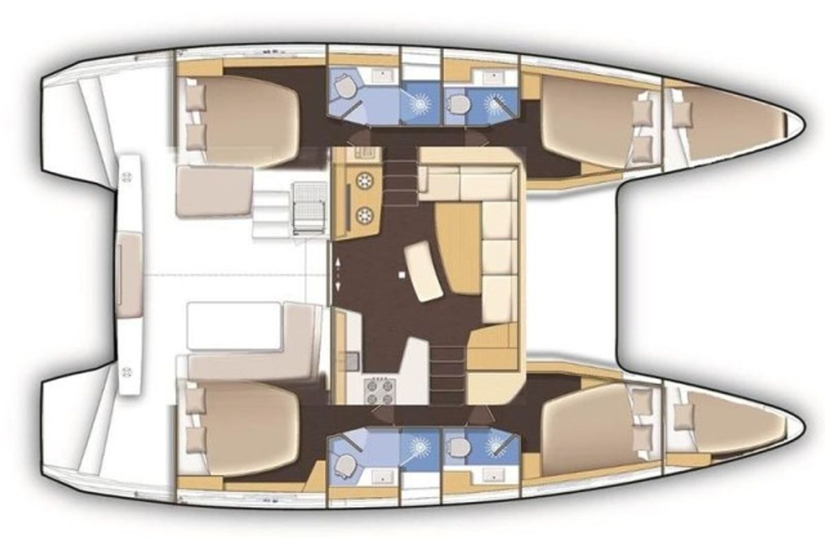 Floor plan of Tethys, a Lagoon 42 catamaran at Municipal Unit of Lefkada, Greece
