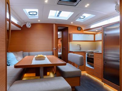 Salon of Dione, a Dufour 470 sailboat at Cannigione, Italy