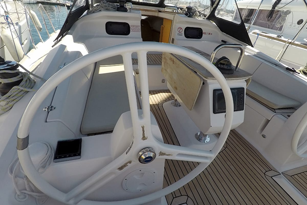 Cockpit of Marta X, a Elan 444 Impression sailboat at Grad Šibenik, Croatia