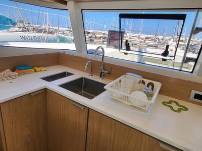 Galley of Good Vibes, a Lagoon 46 catamaran at Figari/Golfo Aranci, Italy