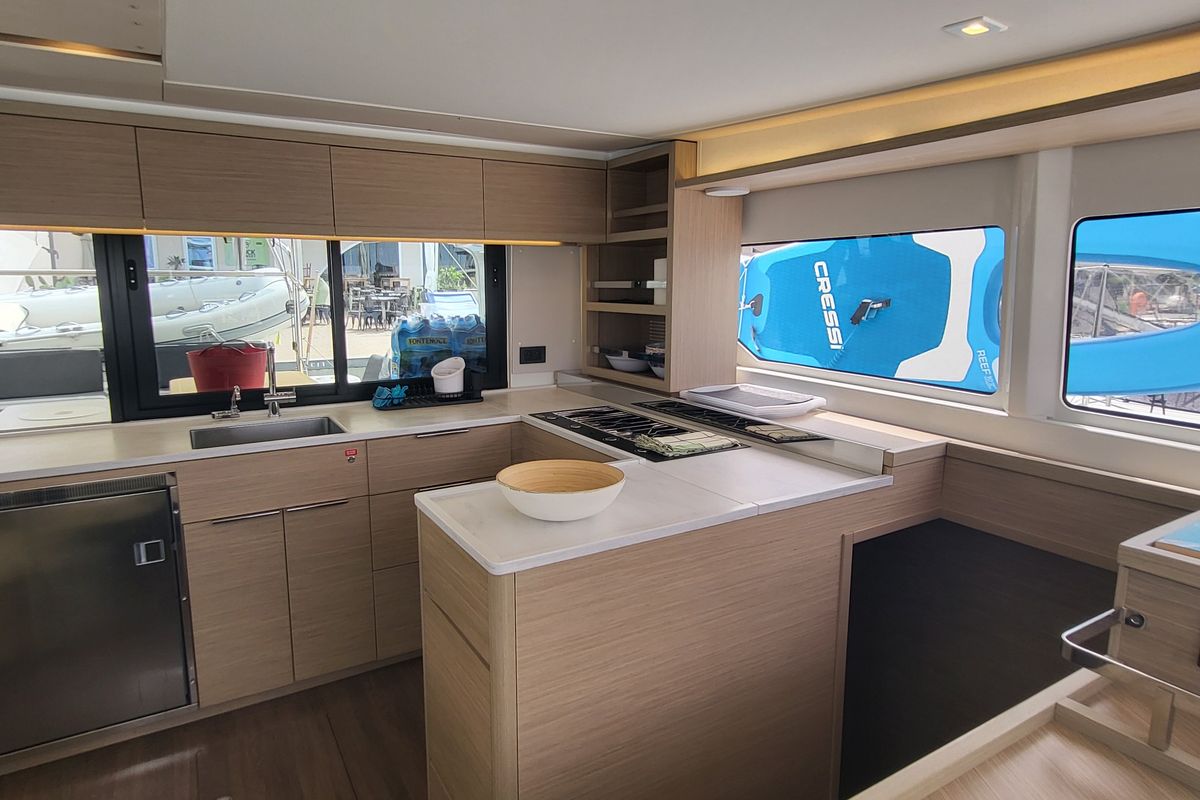 Galley of Good Vibes, a Lagoon 46 catamaran at Figari/Golfo Aranci, Italy