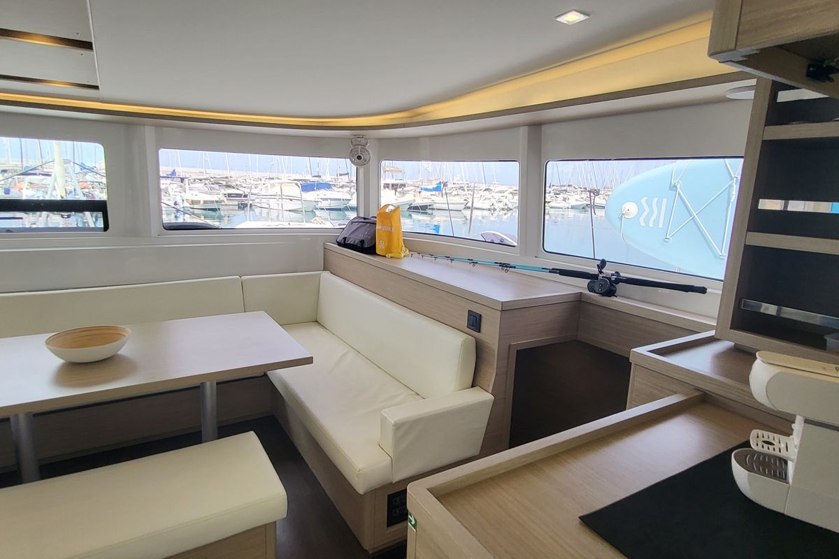 Salon of Good Vibes, a Lagoon 46 catamaran at Figari/Golfo Aranci, Italy