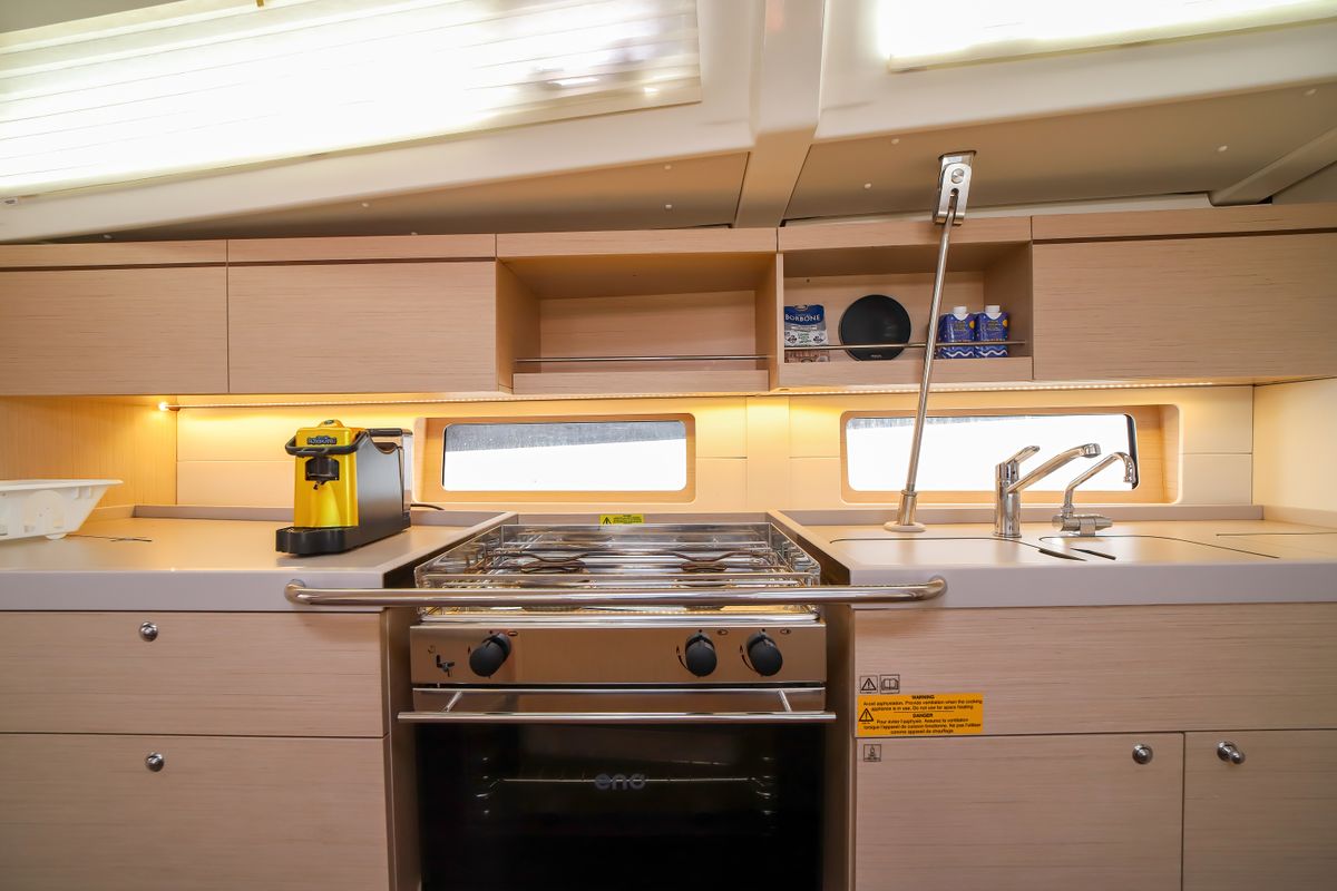 Galley of Andromaca, a Beneteau Oceanis 46.1 sailboat at Olbia, Italy