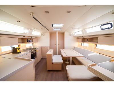 Salon of Andromaca, a Beneteau Oceanis 46.1 sailboat at Olbia, Italy
