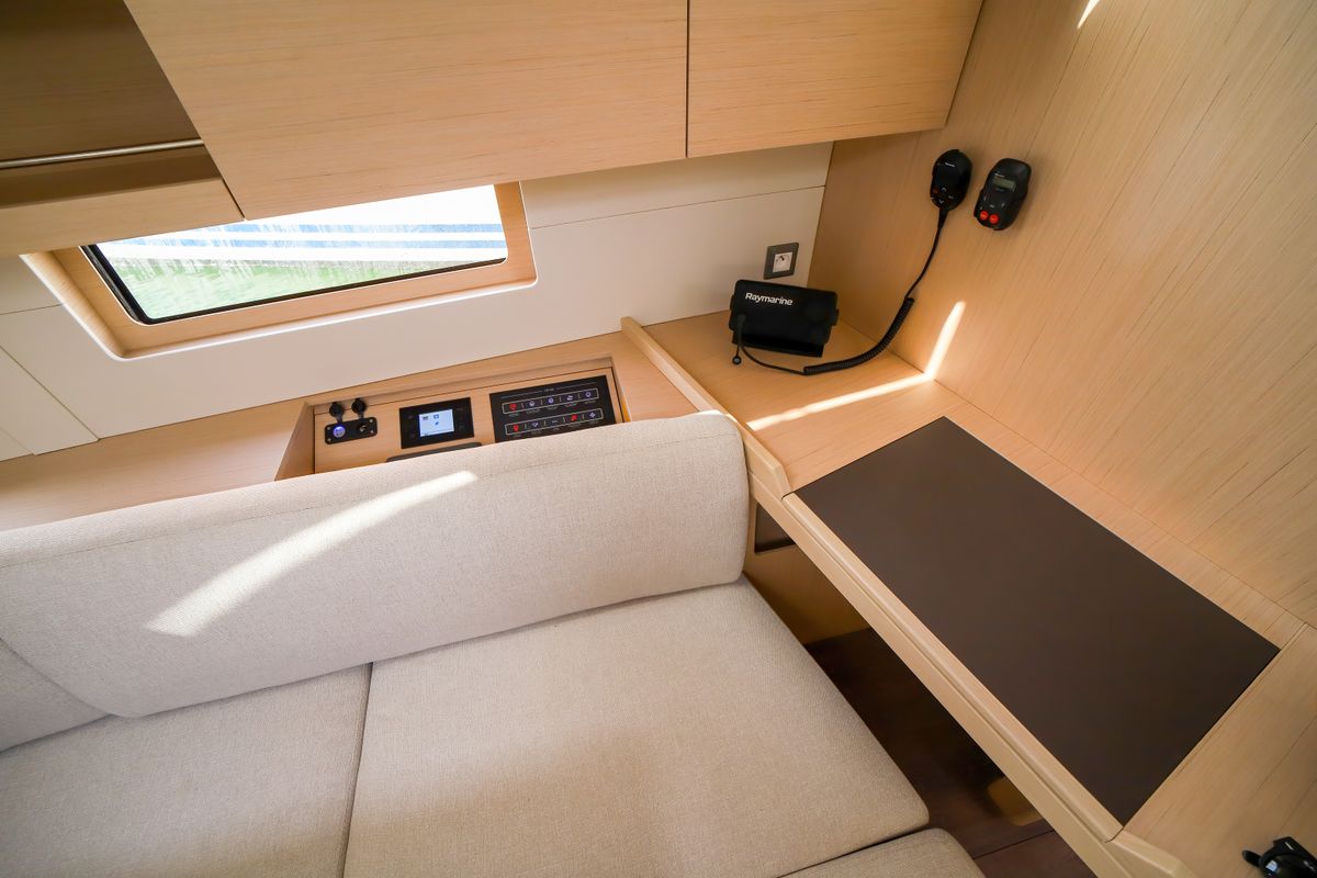 Salon of Andromaca, a Beneteau Oceanis 46.1 sailboat at Olbia, Italy