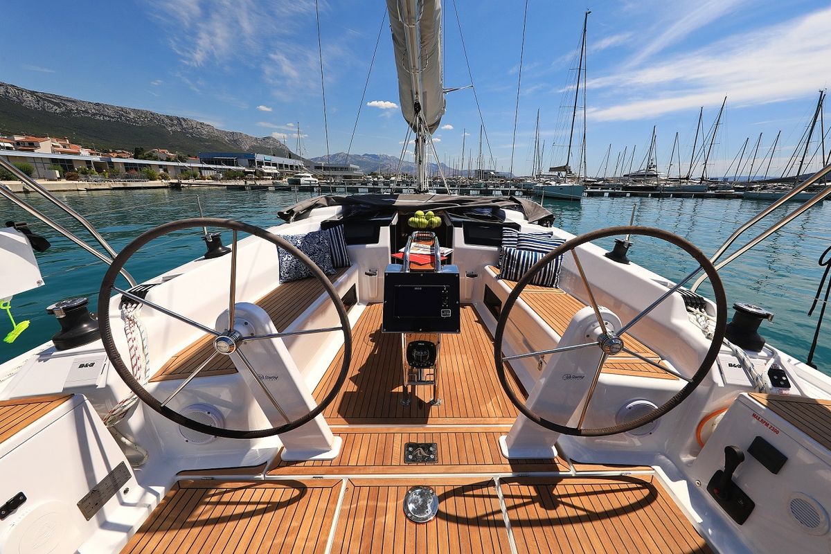 Cockpit of Estel, a Hanse Yachts Hanse 418 sailboat at Grad Kaštela, Croatia