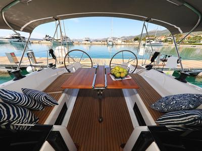 Cockpit of Estel, a Hanse Yachts Hanse 418 sailboat at Grad Kaštela, Croatia