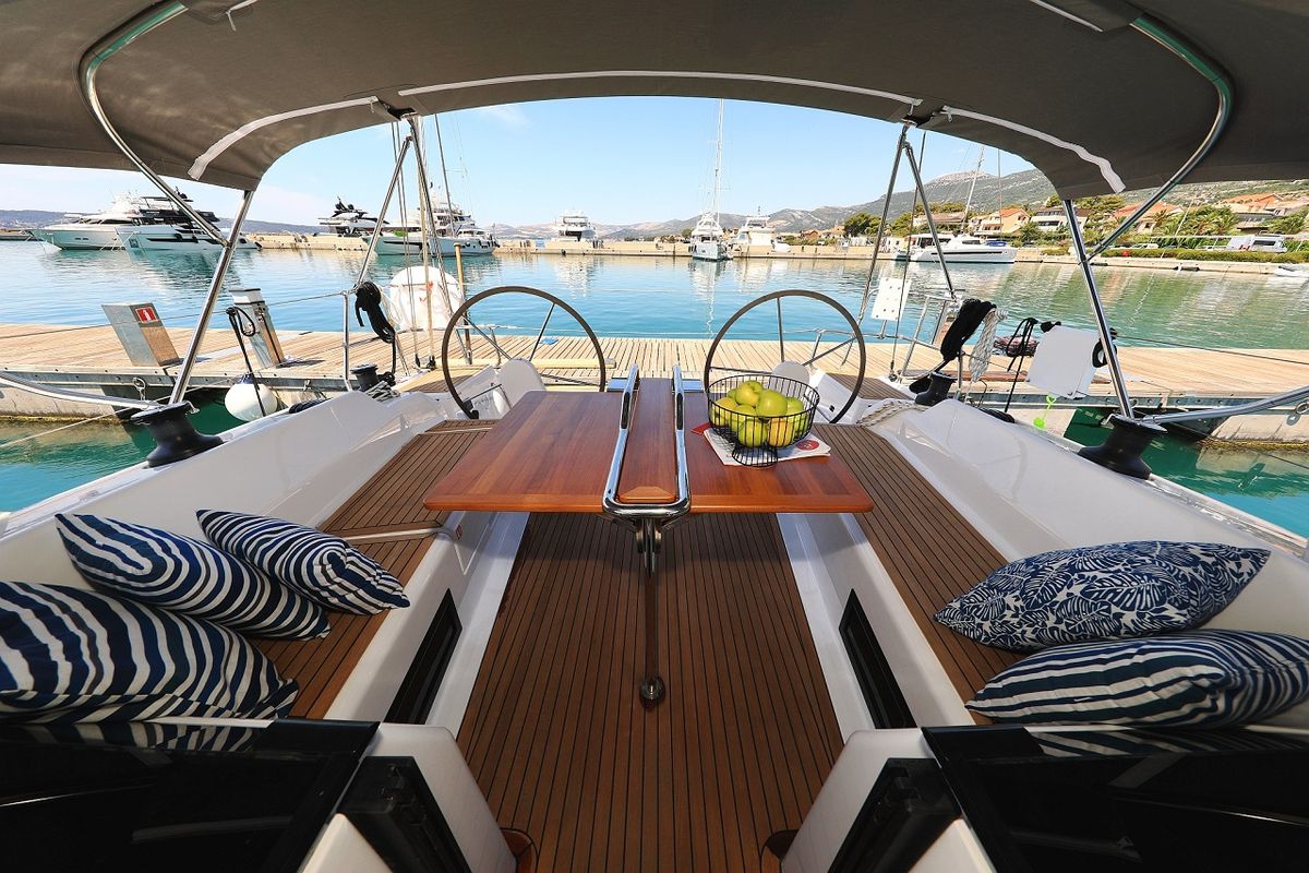 Cockpit of Estel, a Hanse Yachts Hanse 418 sailboat at Grad Kaštela, Croatia