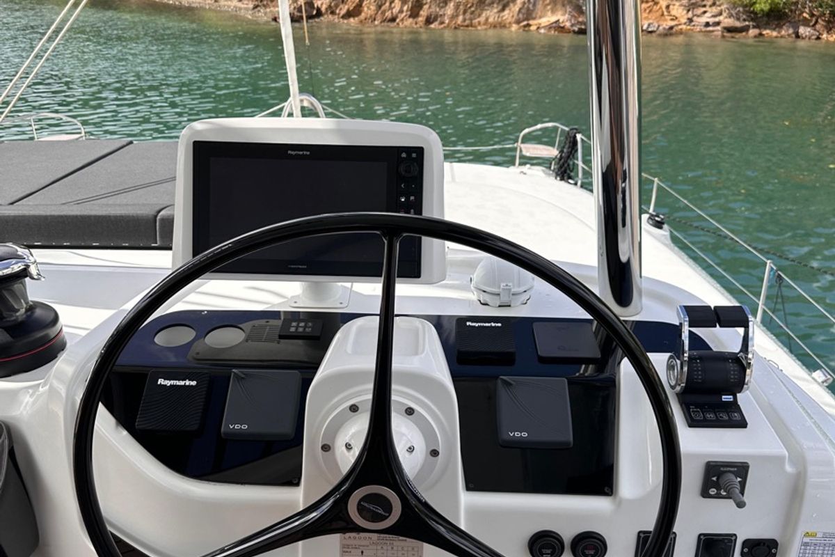 Cockpit of MAUI (PTP), a Lagoon 55 catamaran at Le Gosier, France