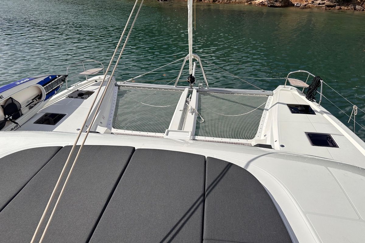 Deck of MAUI (PTP), a Lagoon 55 catamaran at Le Gosier, France