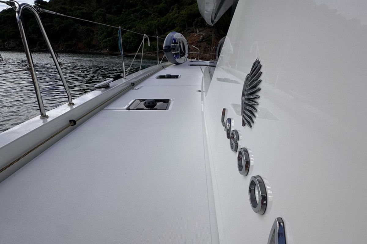 Deck of MAUI (PTP), a Lagoon 55 catamaran at Le Gosier, France