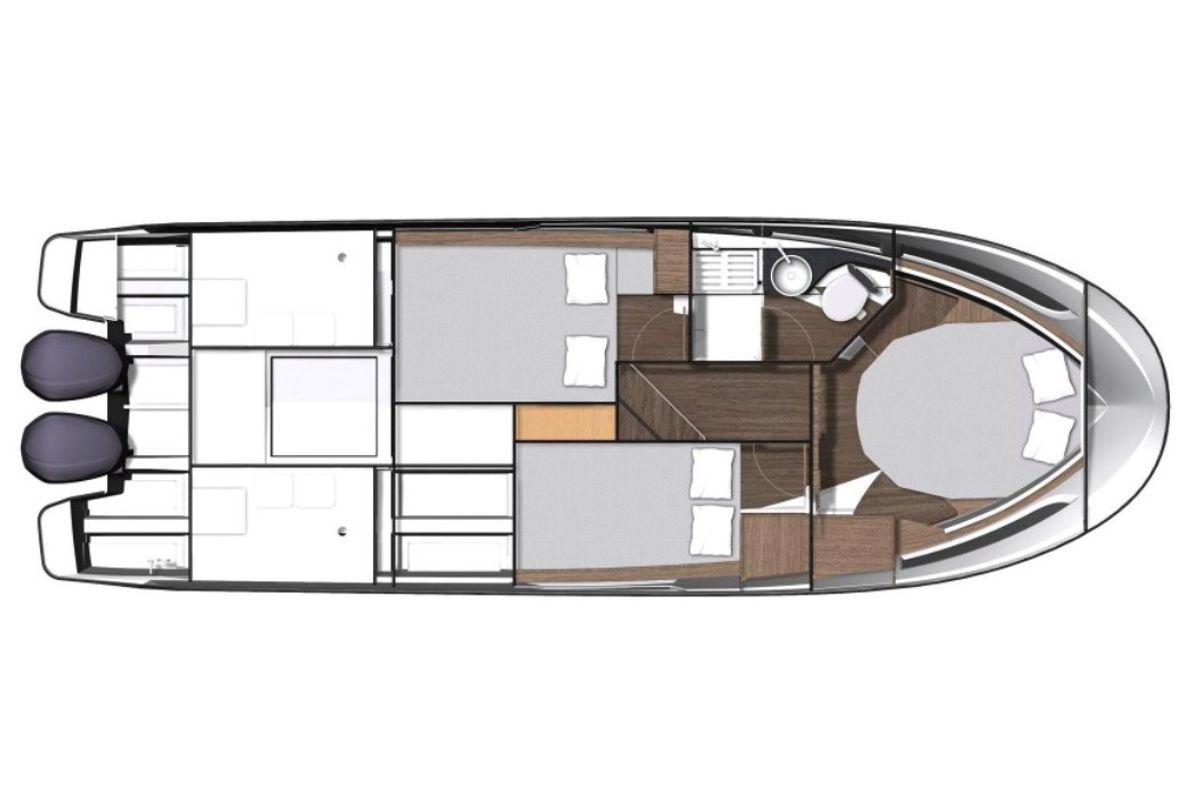 Floor plan of Agron, a Jeanneau Merry Fisher 1095 motorboat at Grad Kaštela, Croatia