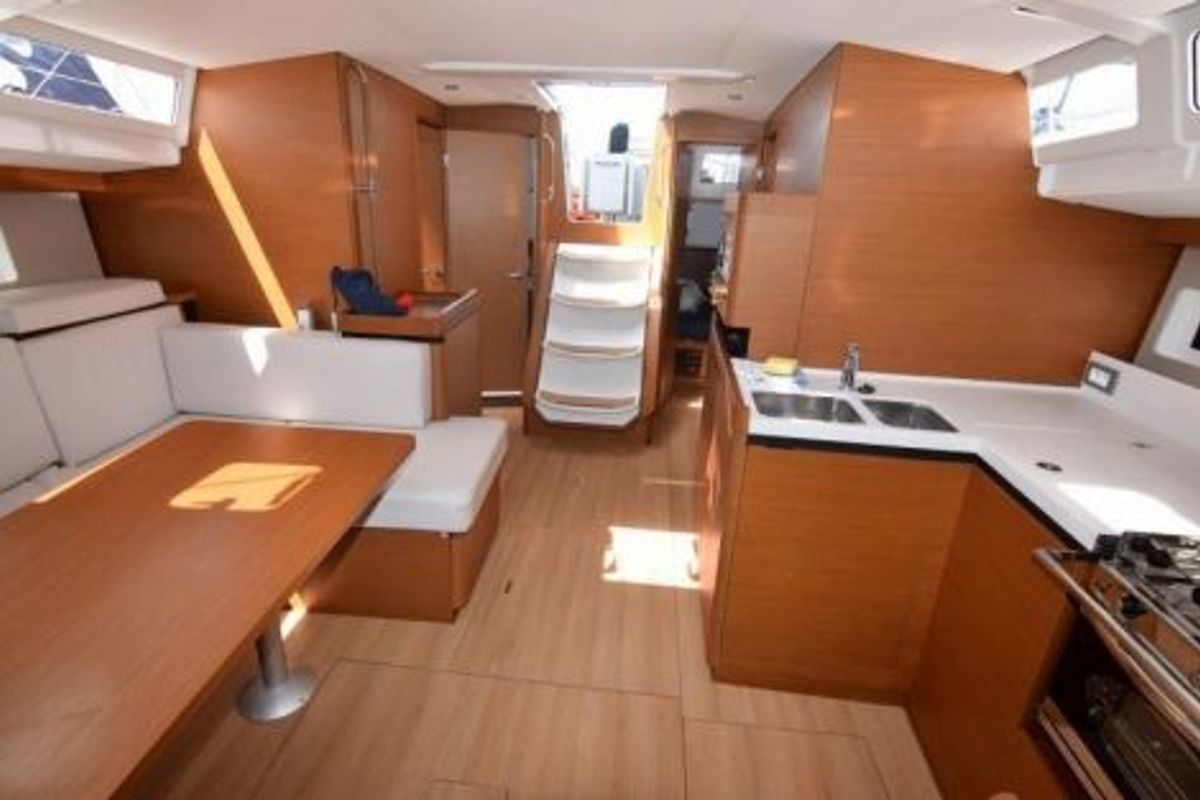 Galley of Marina 2, a Jeanneau Sun Odyssey 490 sailboat at Skiathos, Greece